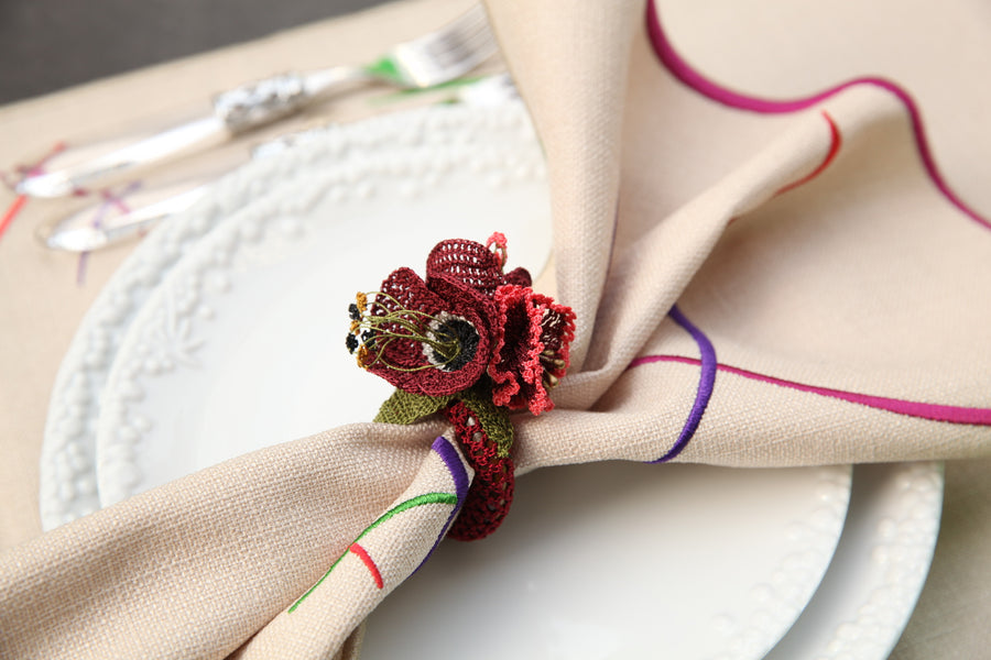 Oya Napkin Rings - Set of 4 - Orange & Maroon & Lilac & Navy