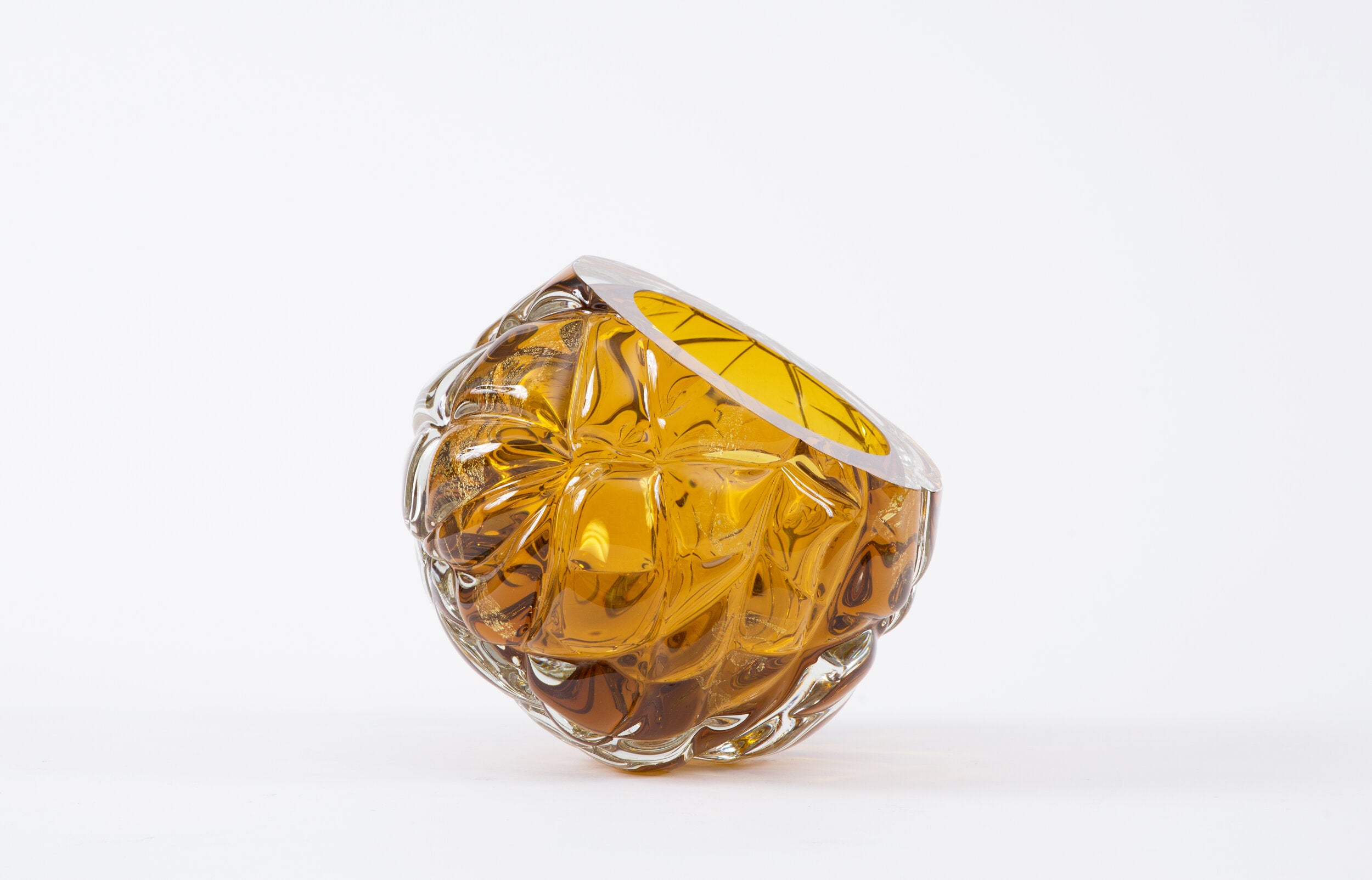 Amber Cut Vase with Gold Leaf