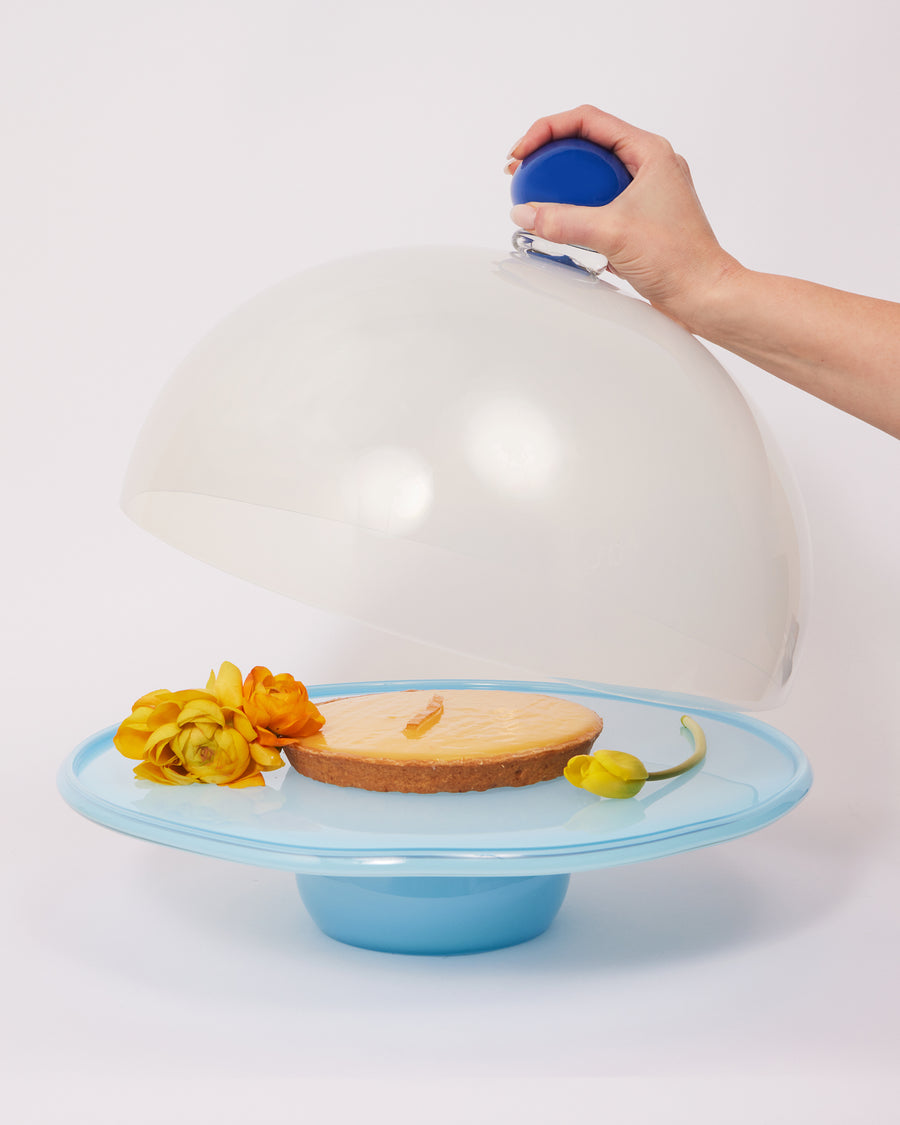 2 in 1 Cake Stand & Party Platter in Baby Blue with Opal Cover